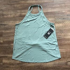 Twist back high neck tank